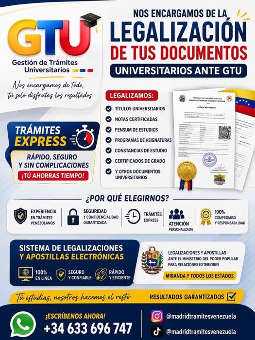 Aviso del servicio de legalización GTU para documentos universitarios